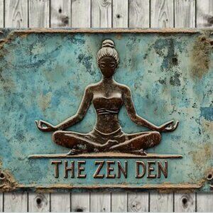 Rustic The Zen Den Metal Sign 12 x 8 Yoga Meditation Screws Included NWT